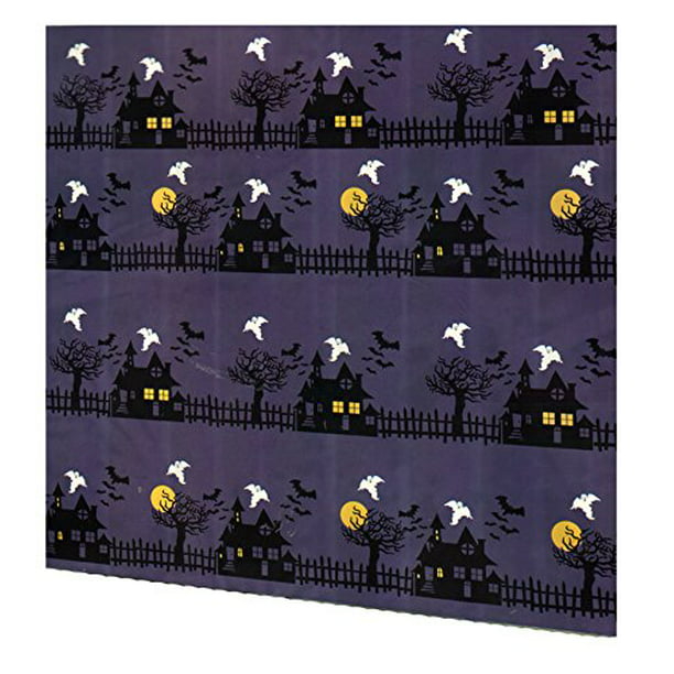 Ghost and Bat Theme Halloween Village Fabric Shower Curtain Haunted Houses 72 x 72 Inches Easy to Care for Polyester is Machine Washable 